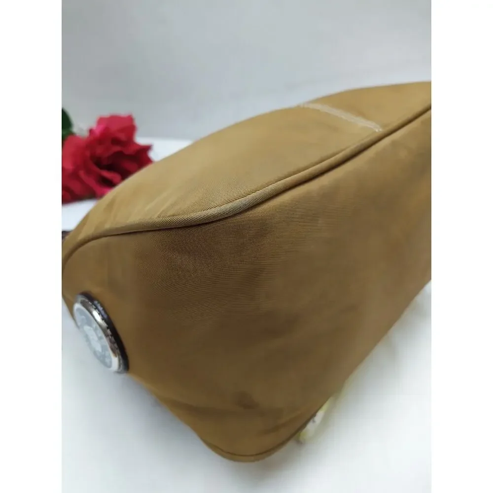 Dooney & Bourke Brown Nylon Leather Trim Zipper Closure Hobo Shoulder Bag